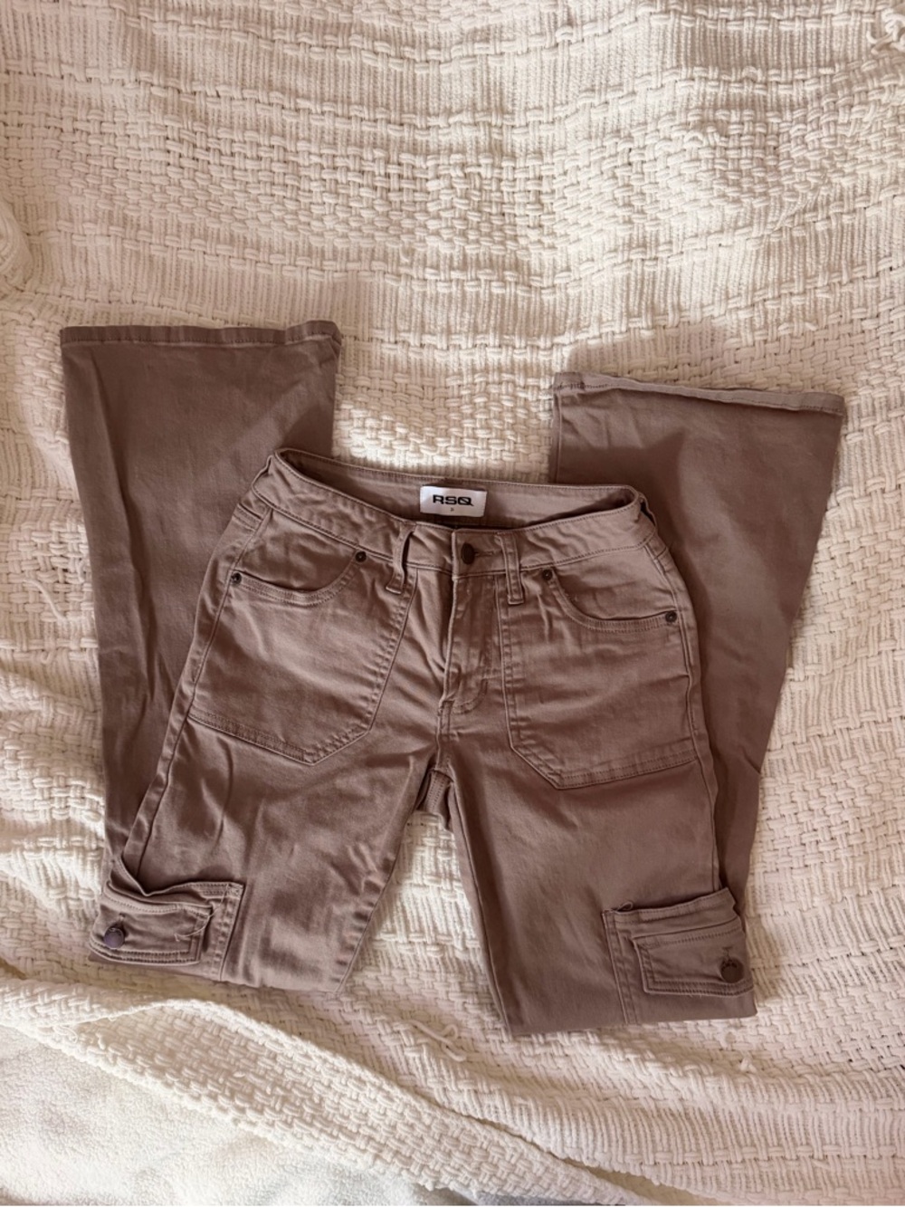 RSQ Mid Rise Cargo Bootcut Pants in Taupe